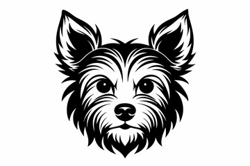 yorkshire terrier dog head silhouette line art vector illustration with a white background