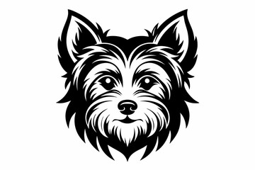 yorkshire terrier dog head silhouette line art vector illustration with a white background