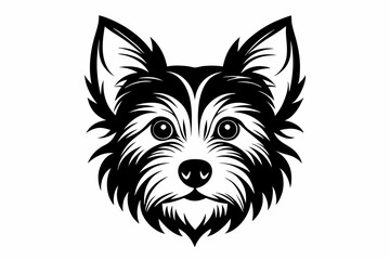yorkshire terrier dog head silhouette line art vector illustration with a white background