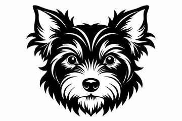 yorkshire terrier dog head silhouette line art vector illustration with a white background
