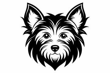 yorkshire terrier dog head silhouette line art vector illustration with a white background