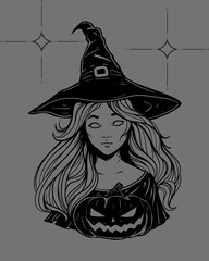 halloween witch with a broom