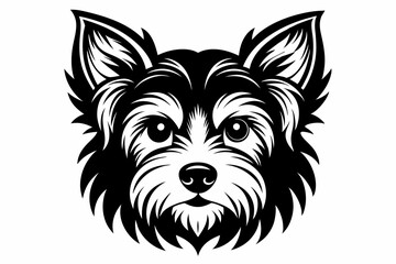yorkshire terrier dog head silhouette line art vector illustration with a white background