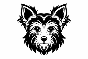 yorkshire terrier dog head silhouette line art vector illustration with a white background