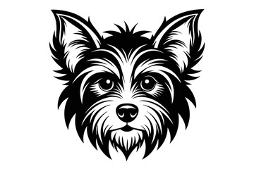 yorkshire terrier dog head silhouette line art vector illustration with a white background