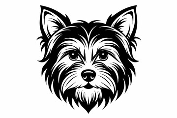yorkshire terrier dog head silhouette line art vector illustration with a white background