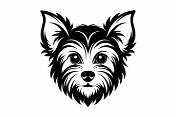yorkshire terrier dog head silhouette line art vector illustration with a white background