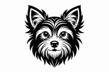 yorkshire terrier dog head silhouette line art vector illustration with a white background