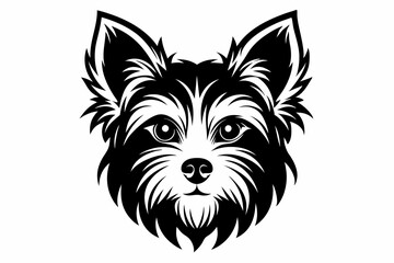 yorkshire terrier dog head silhouette line art vector illustration with a white background