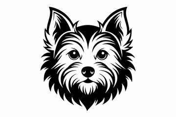 yorkshire terrier dog head silhouette line art vector illustration with a white background