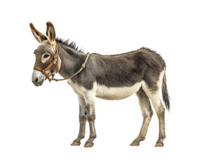 Fototapeta premium Domestic donkey standing calmly in natural setting for educational use on a transparent background, cut out