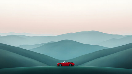 Red Convertible with Mountain Road Trip.