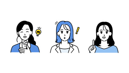 モチベーションに溢れる3人の女性のイラストセットB