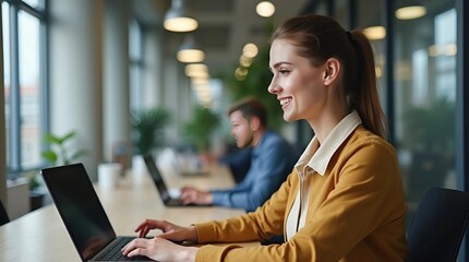 Fototapeta premium young woman working on laptop