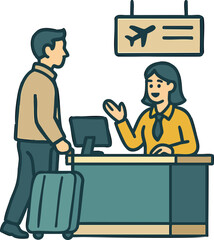Fototapeta premium 공항, 체크인, 여행, 캐릭터, 편안한, 공항 체크인, 사무실, 기업, 국민, 업무, 데스크, 탁자, 기업인, 비서, 노트북, working, 지상직