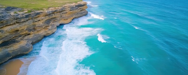 Dramatic coastline meeting turquoise sea nature scenery
