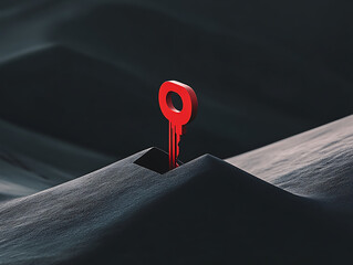 Red Key in Dark Landscape.