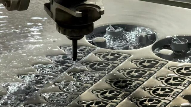 Industrial CNC water jet cutting machine cutting steel plate,cutting machine modern industrial technology.