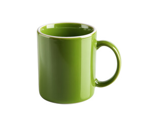 Bright green ceramic mug for beverages and cozy moments on a transparent background, cut out