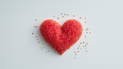 Red sugar heart with white background.