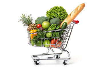 cart full with vegetables and fruits