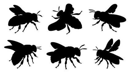 Set of bee silhouettes black
