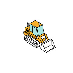 Yellow bulldozer illustration with tracks for construction work  