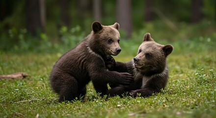 Fototapeta premium Bear cubs playful interaction