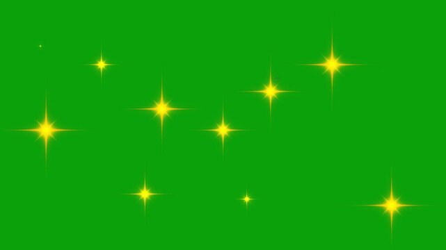 Glowing and twinkling star motion graphics style effects Vector, doodles Starry night, stars blinking glowing shinning stars. on green screen background.