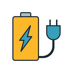 Flat Battery and Plug Vector Illustration Representing Charging Process in Electronic Devices and Gadgets