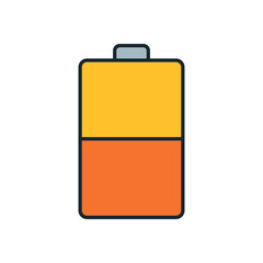 Flat Battery Indicator Illustration with Half Power Charge for Mobile App, UI, and Tech Interface