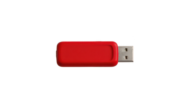 the image showcases a small, rectangular object, possibly made of plastic, with a glossy red color. it appears to be a digital device used for information transfer