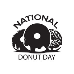 National Donut Day Silhouette Vector Illustration, Solid White Background.