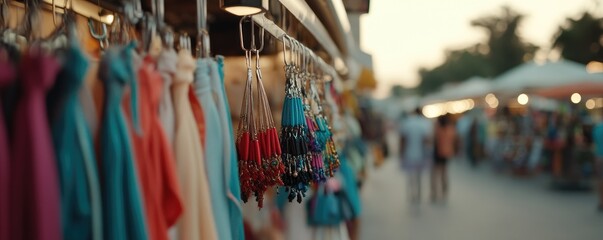 Fototapeta premium Vibrant textile market display of handmade goods travel and culture