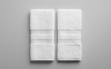 Two pristine white hand towels, neatly folded