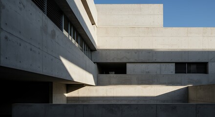 Fototapeta premium Architectural Concrete Structure with Dramatic Shadows and Geometric Composition