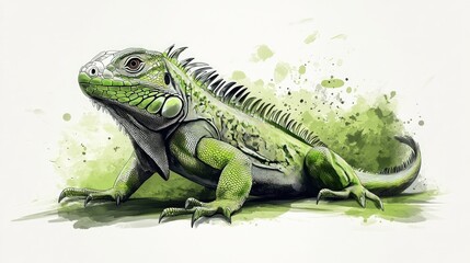 Obraz premium Detailed illustration of a vibrant green iguana