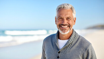 Portrait of Happy Older White Man with Gray Hair &ndash; Warm and Friendly Senior Headshot