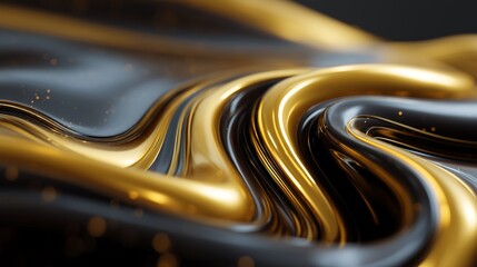 abstract background 3d liquid wallpaper, A modern abstract liquid design featuring molten gold and black swirls, rich textures with high contrast and reflective surfaces, dynamic movement captured mid