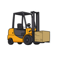 Forklift transporting a wooden box in industrial style  