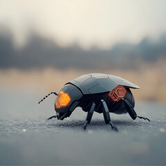 Robotic insect with outdoor scene.