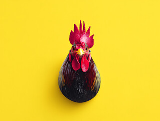 Rooster Portrait on Yellow Background
