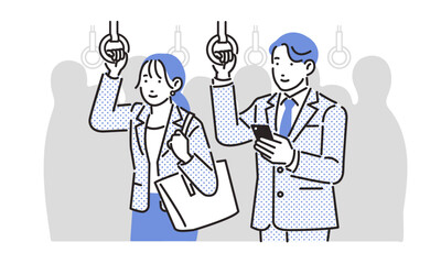 電車で通勤する男女