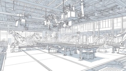 Fototapeta premium Industrial facility interior architectural drawing.