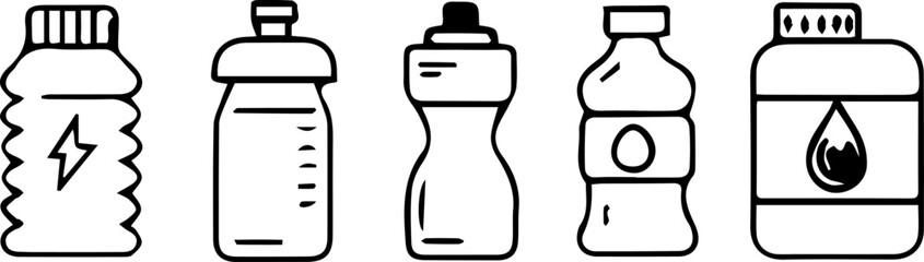Line Art Set of Sport and Water Bottles