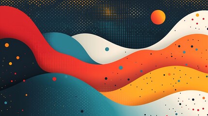 there is a picture of a colorful abstract background with waves and dots