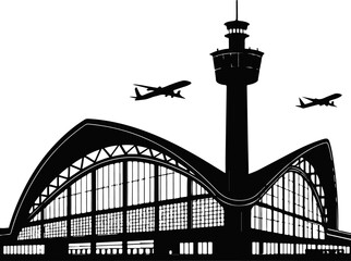 Black and White Silhouette of an Airport Terminal