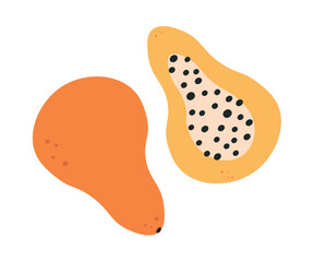 Papaya with papaya slice on white background vector flat cartoon design
