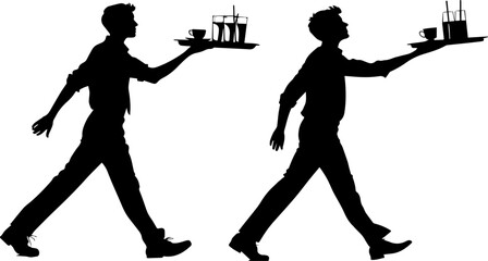 Waiters Carrying Drinks Silhouette Illustration