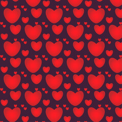 Seamless Pattern with Red Hearts on Dark Background